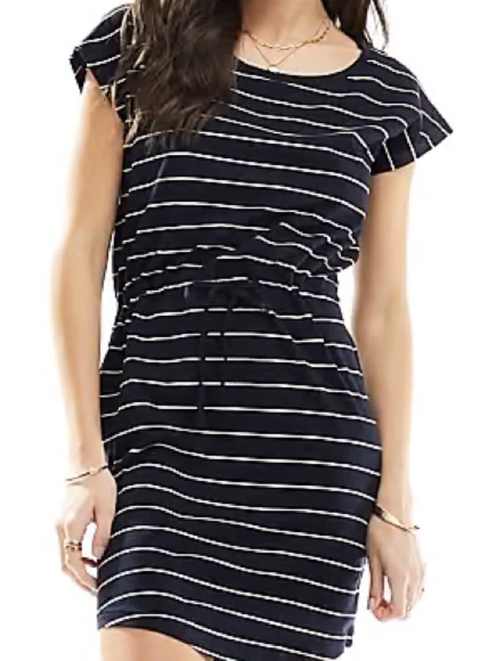 Tag Black and White Striped Drawstring Mini Dress